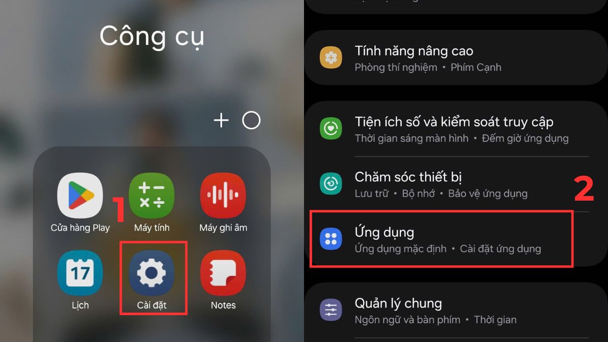 Mở Ứng dụng trong Cài đặt