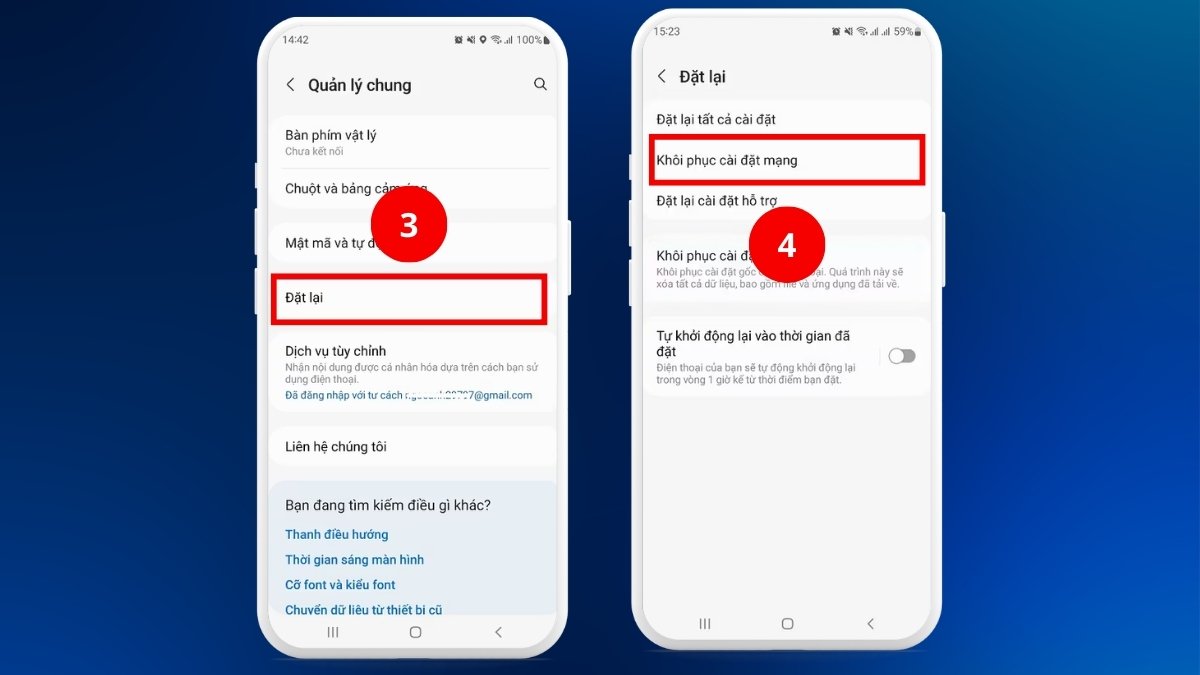 Chọn Đặt lại và Khôi phục cài đặt mạng