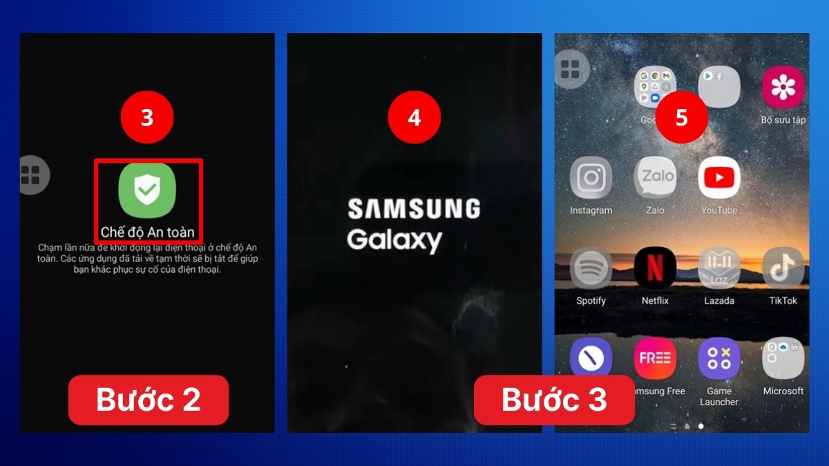 Đưa máy về Chế độ an toàn và gỡ các ứng dụng thứ 3 gây xung đột
