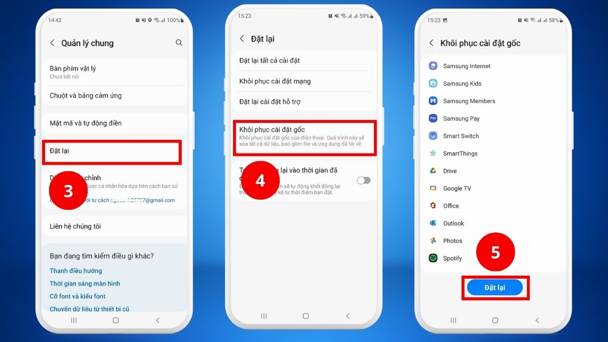 Thiết lập quá trình Khôi phục cài đặt gốc
