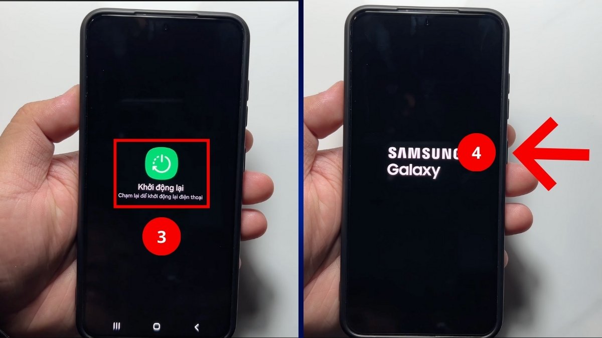 Ấn Khởi động lại và giữ phím nguồn để mở lại máy
