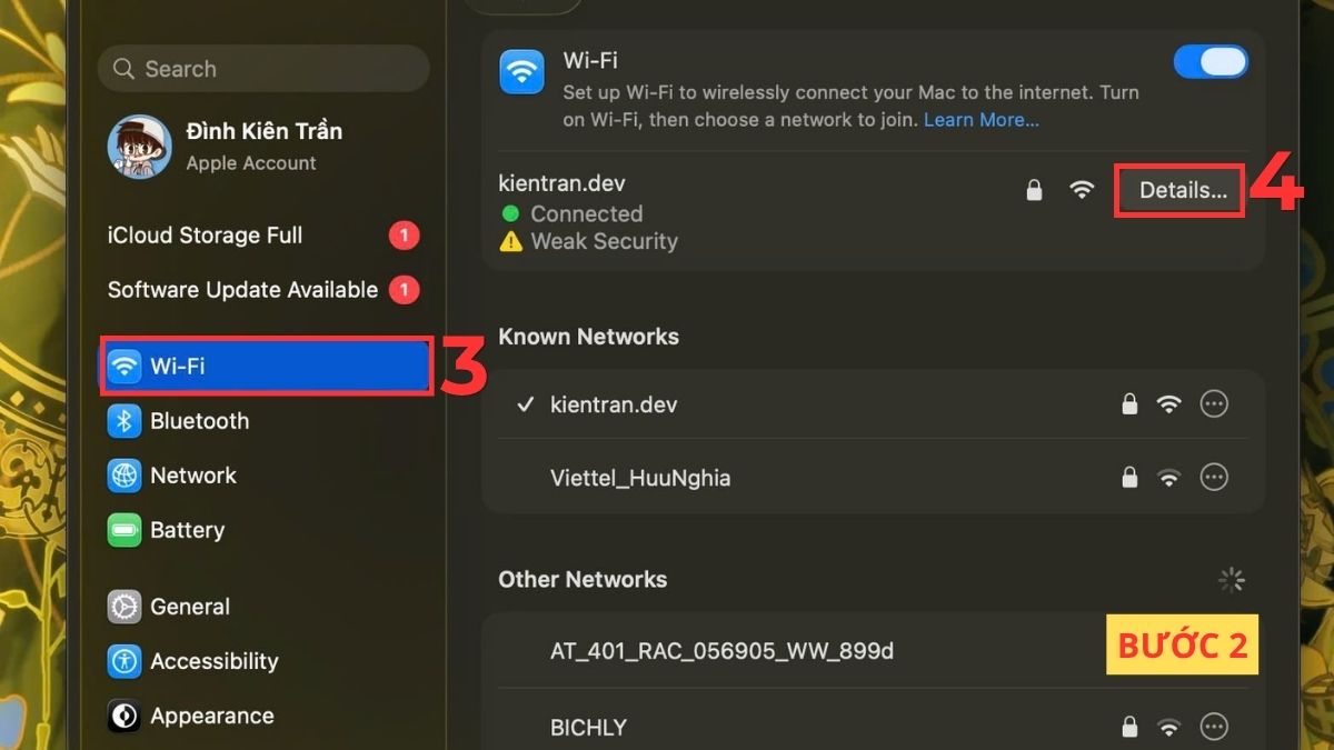 Chọn WiFi và Details