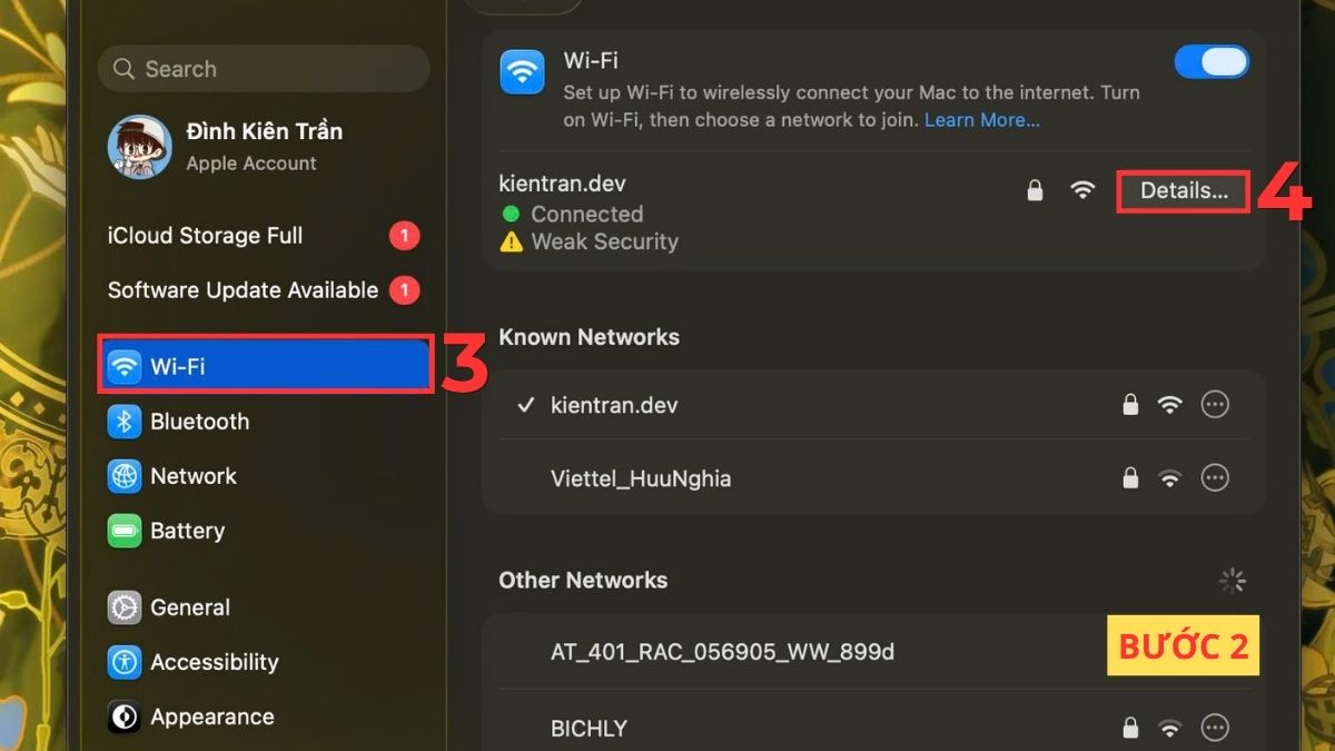 Chọn WiFi và Details