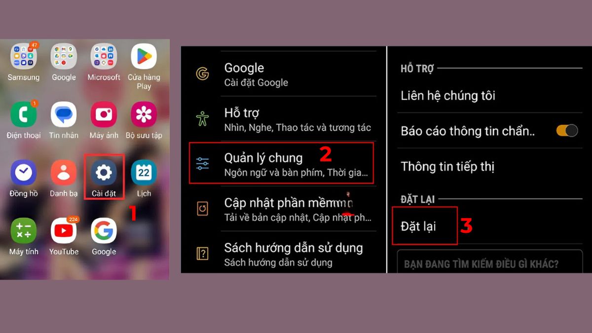 Truy cập vào mục Đặt lại trong Cài đặt