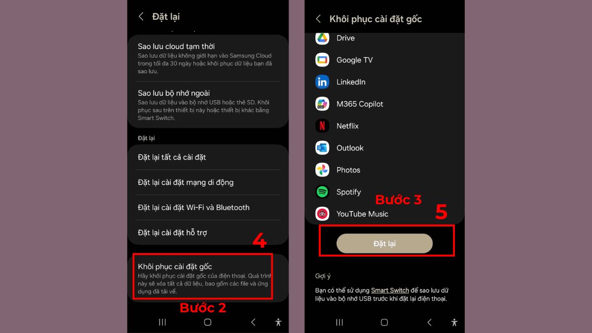 Thiết lập quá trình khôi phục cài đặt gốc