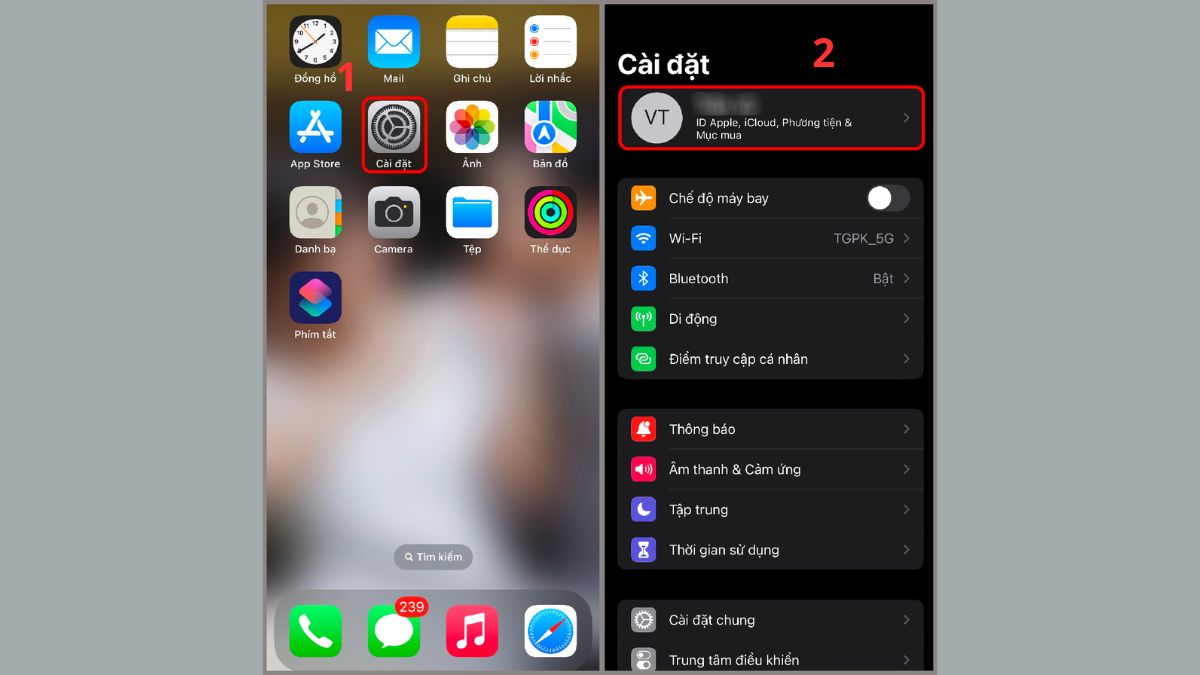 Truy cập vào mục quản lý tài khoản cá nhân trong Cài đặt