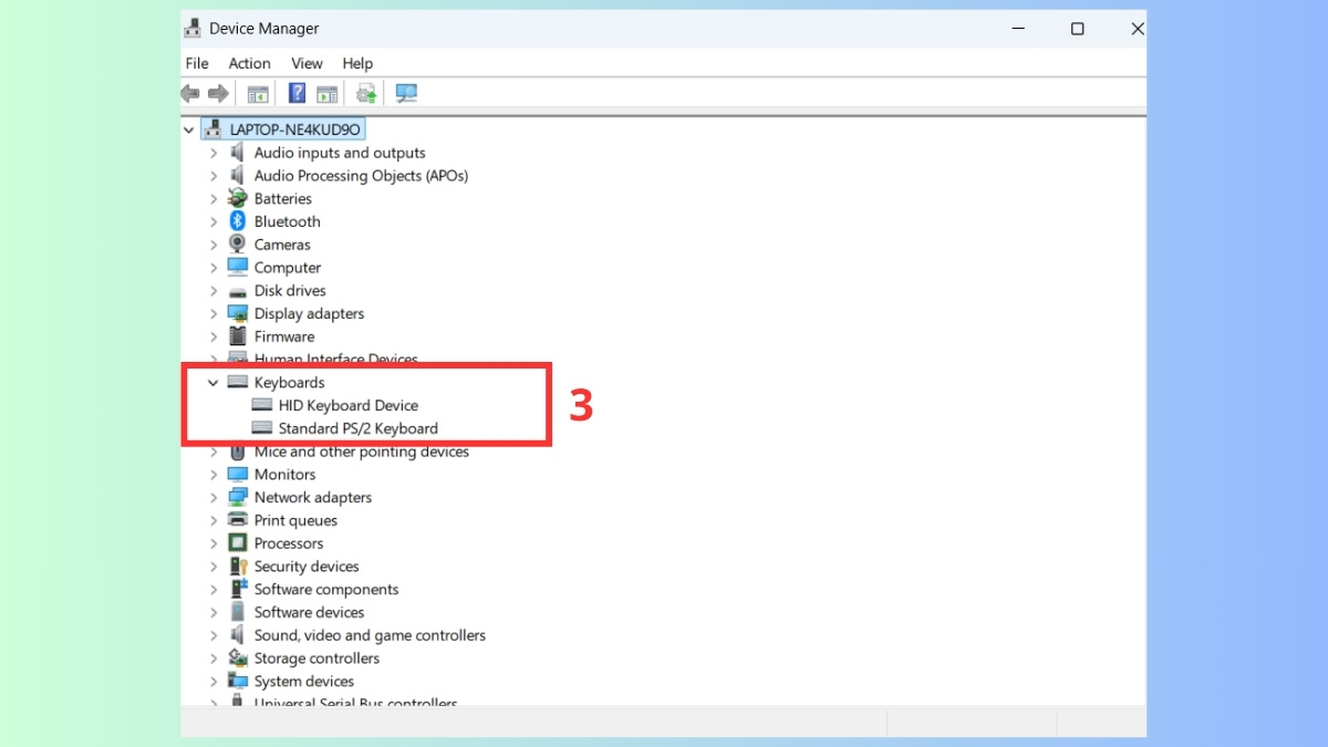 Mở rộng phần Keyboards