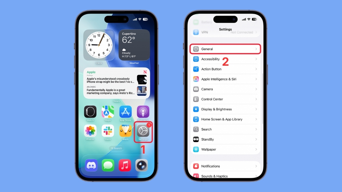 Truy cập và vào mục Cài đặt chung