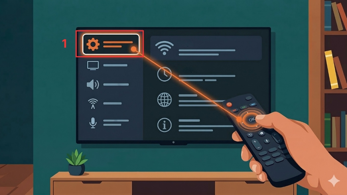 Mở mục Cài đặt bằng remote