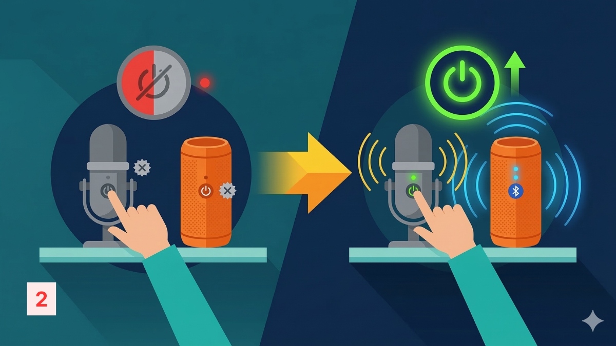 Tắt nguồn micro và loa Bluetooth rồi mở lại thiết bị