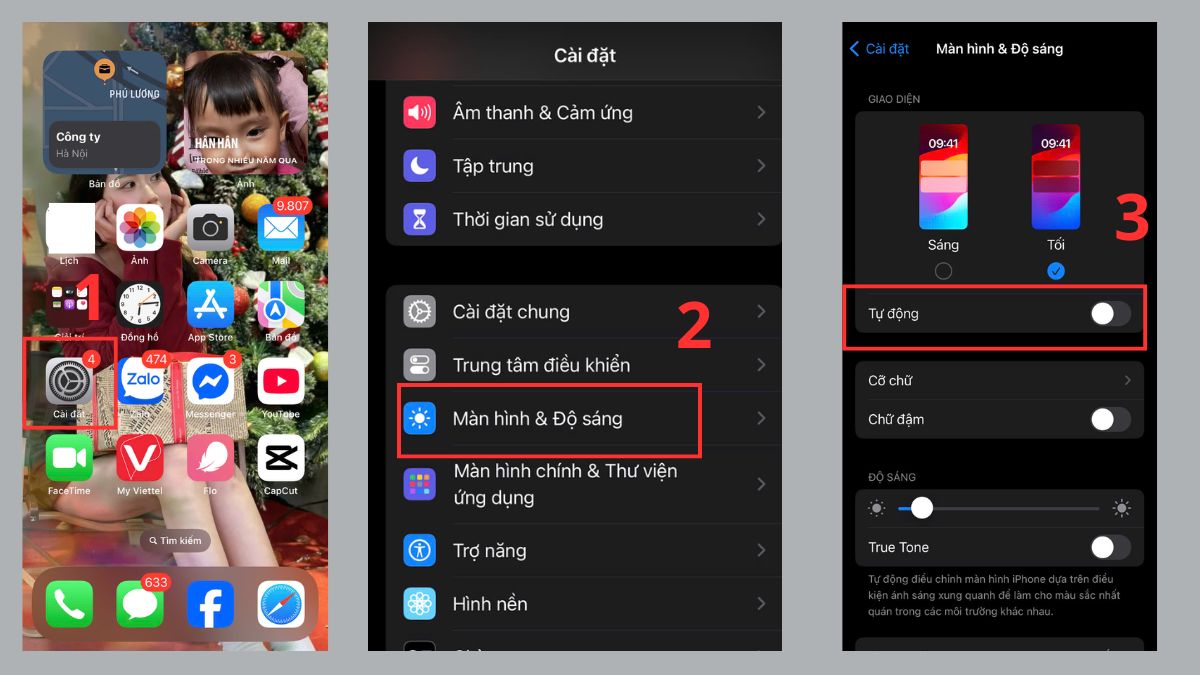 Thao tác tắt chế độ Tự động sáng