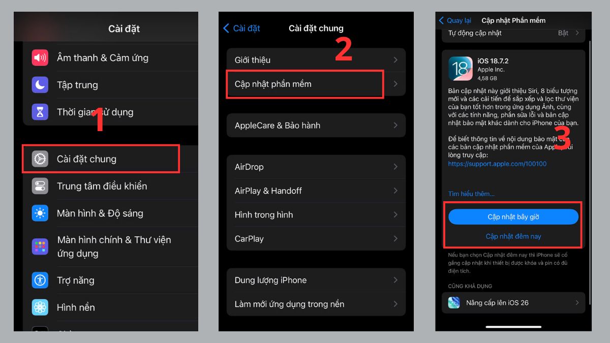 Mở Cài đặt chung và Cập nhật phần mềm