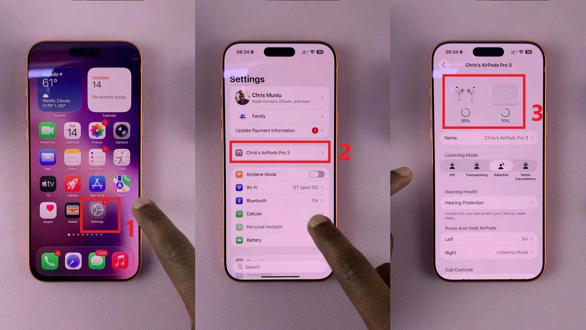 Thao tác kiểm tra thời gian pin AirPods