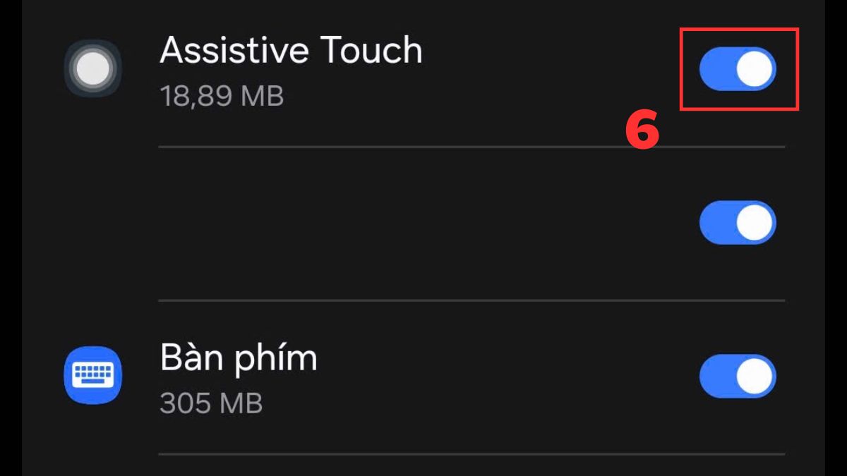Gạt công tắc của Assistive Touch