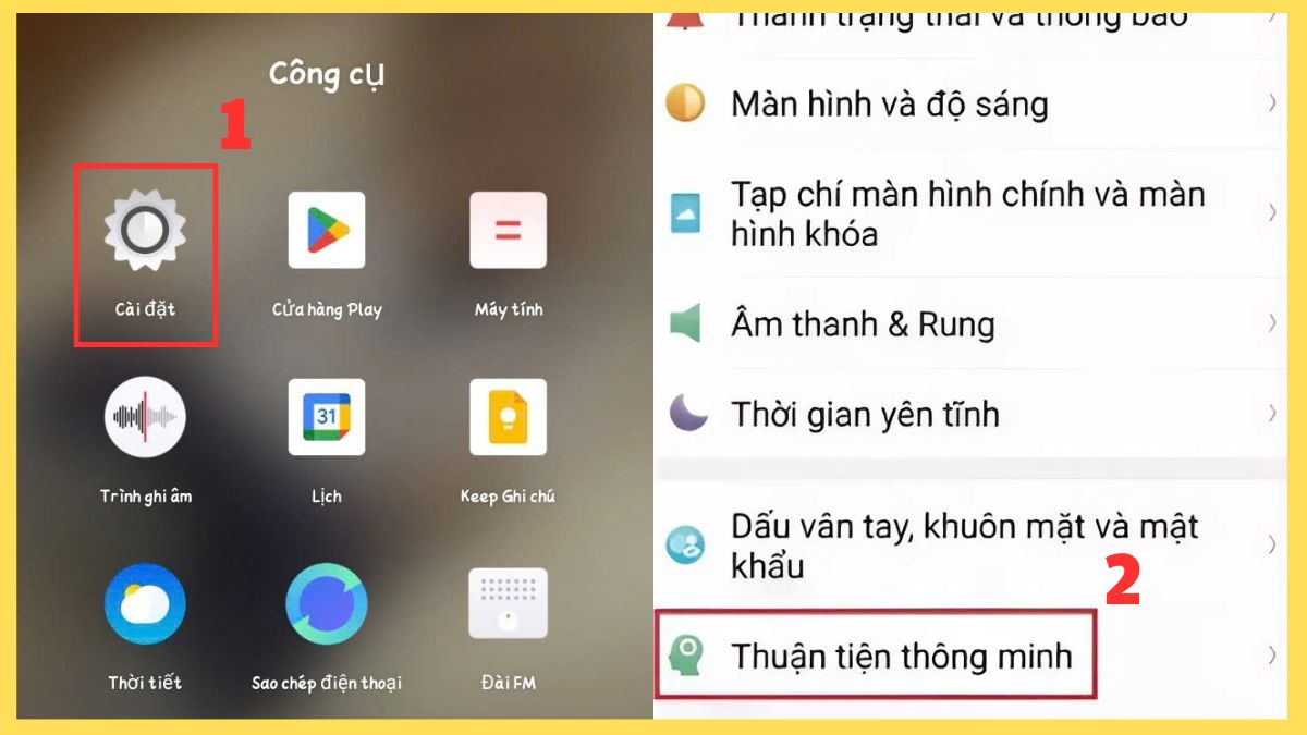 Tìm đến mục Thuận tiện Thông minh