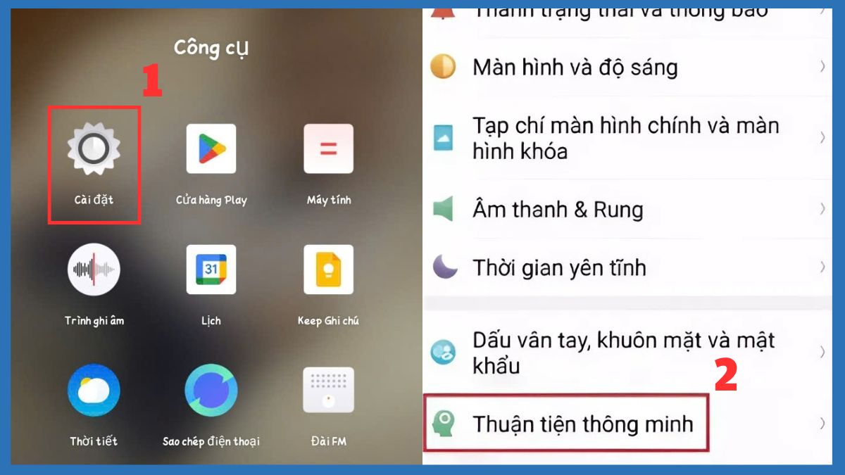 Tìm đến mục Thuận tiện Thông minh