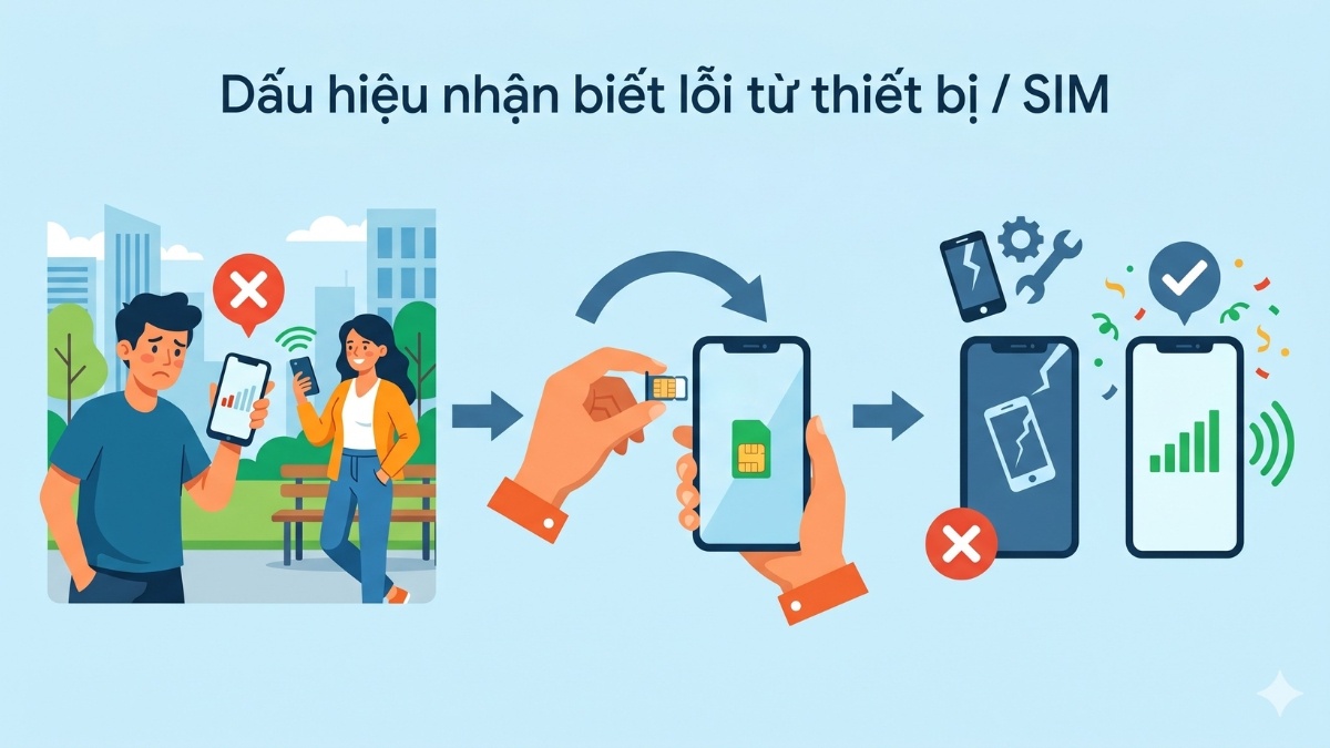 Dấu hiệu nhận biết lỗi từ thiết bị/SIM