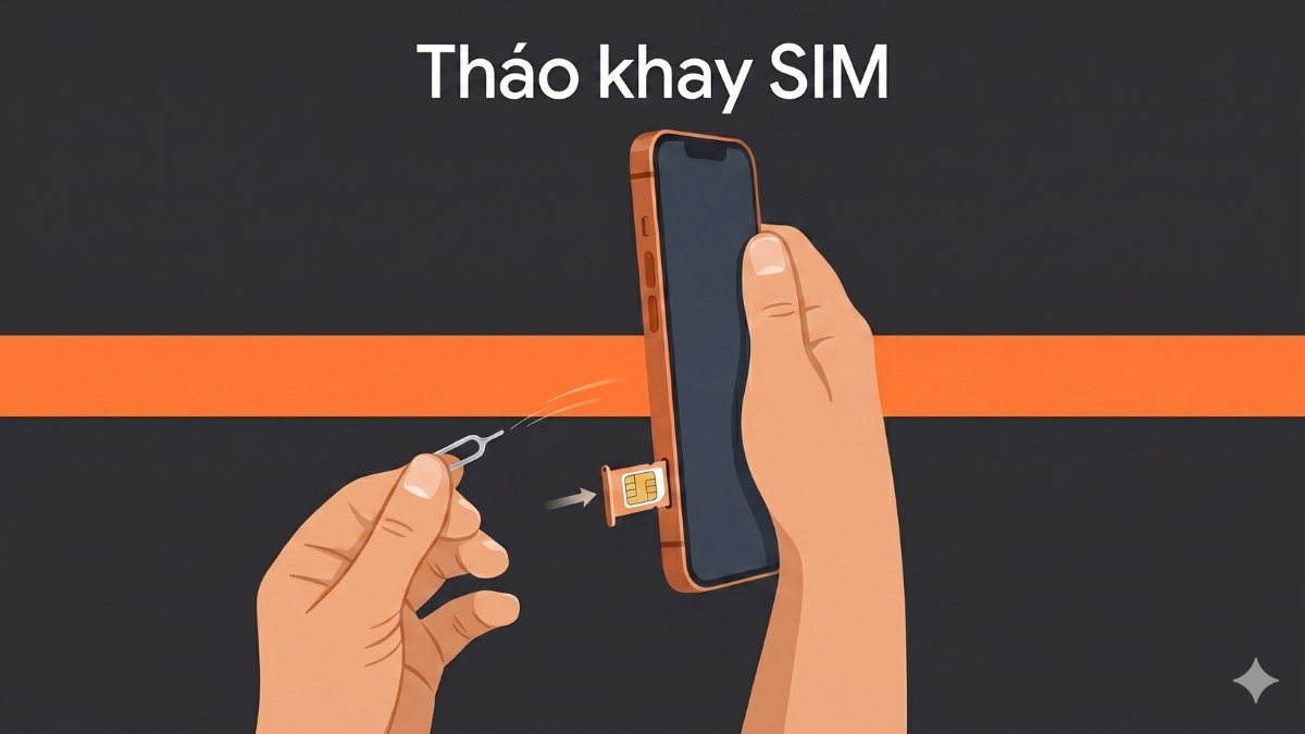 Dùng que tháo khay SIM