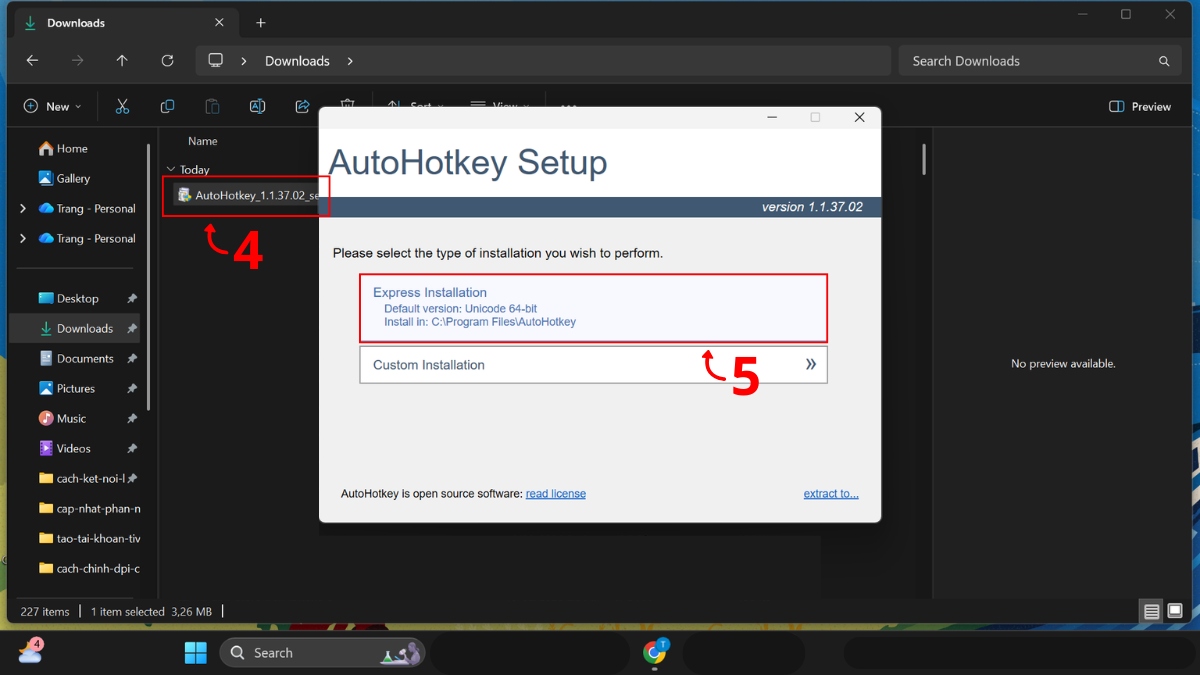 Tiến hành cài đặt phần mềm AutoHotkey