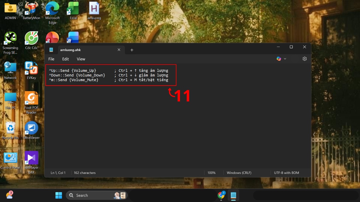 Mã lệnh tạo phím tắt tăng giảm âm lượng
