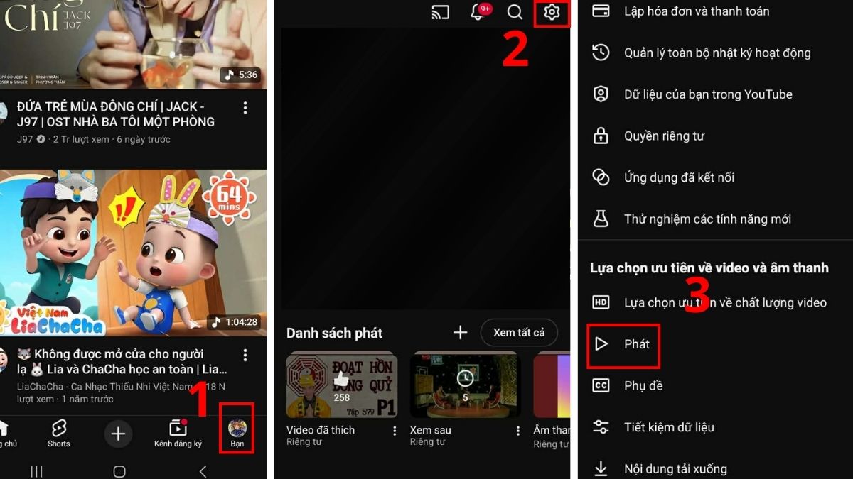 Tìm đến mục Phát trong ứng dụng Youtube
