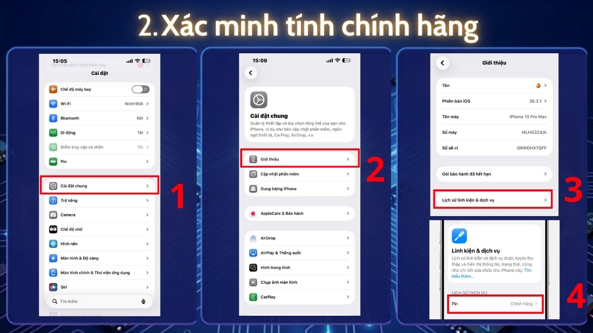 Thao tác xác pin iPhone chính hãng