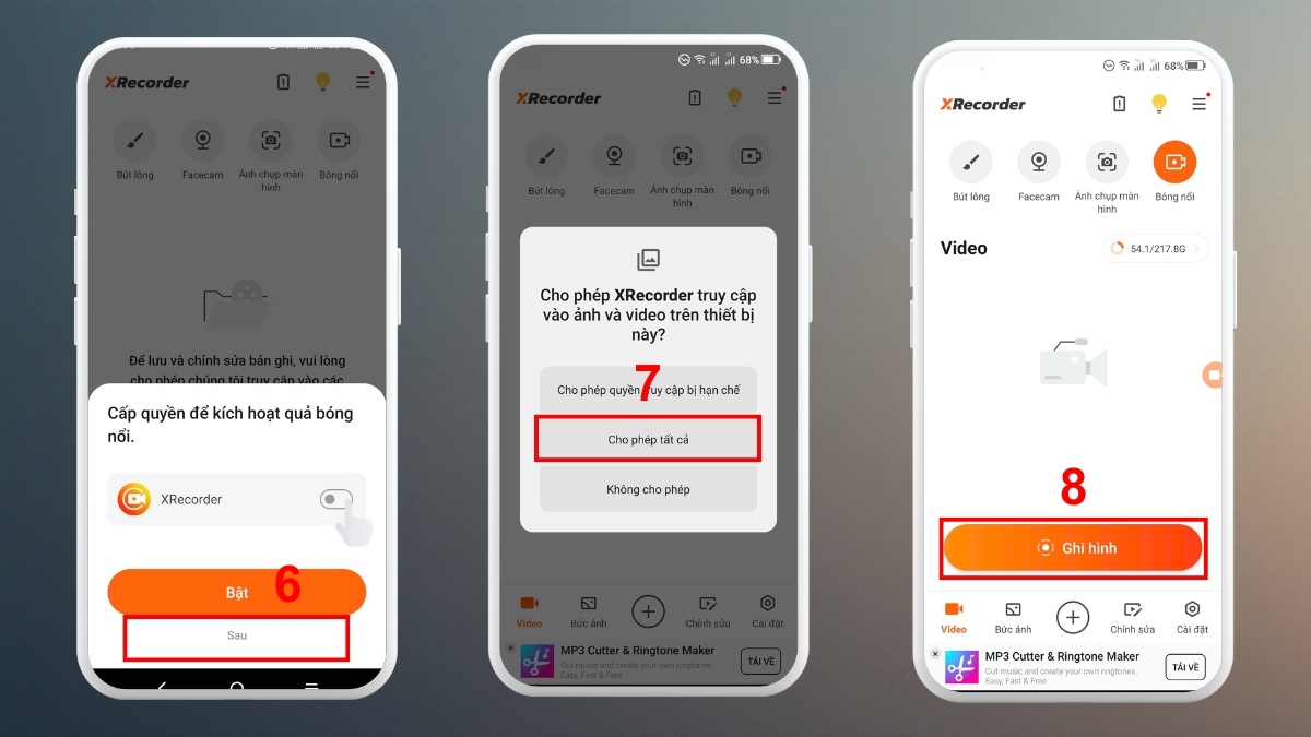 Thao tác cấp quyền và ghi lại màn hình
