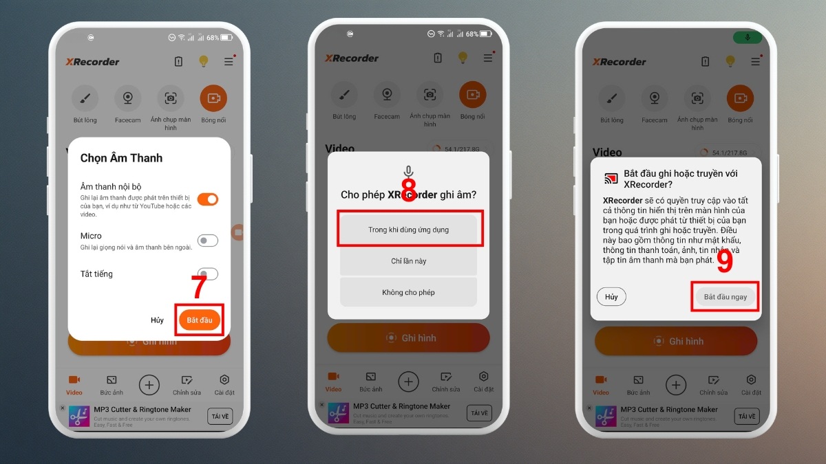 Thao tác xác nhận ghi hình bằng XRecorder