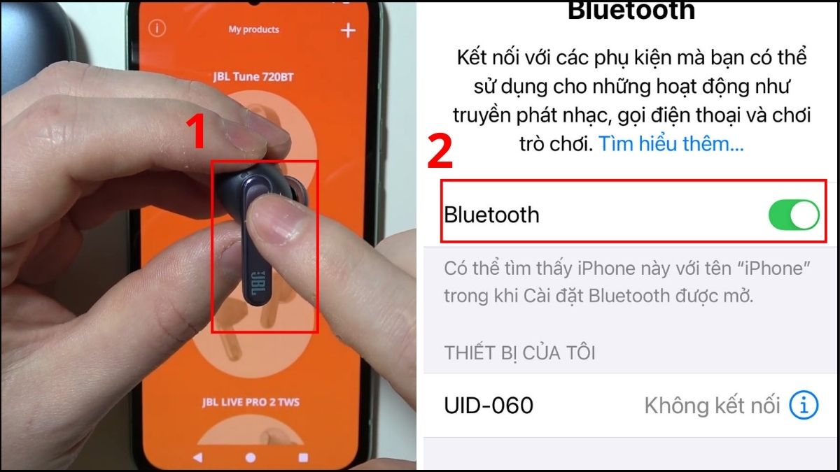 Nhấn giữ cảm ứng để bật chế độ ghép nối