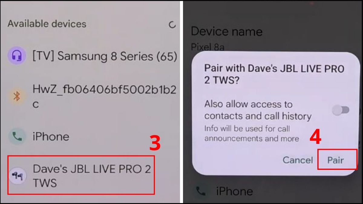 Ghép nối lại tai nghe JBL Live Pro 2 TWS