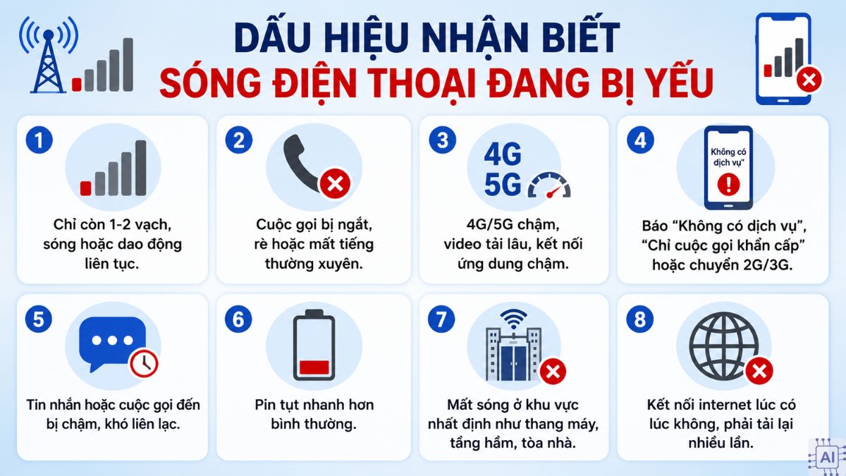 Cách nhận biết sóng điện thoại bị yếu đơn giản