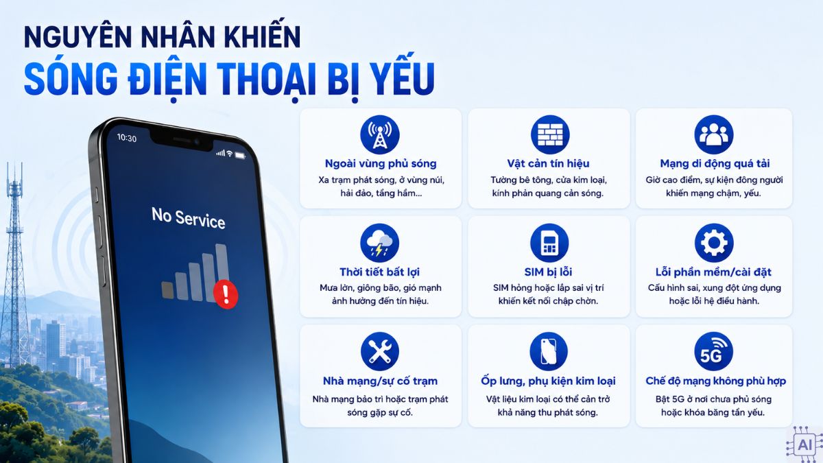Nguyên nhân khiến sóng điện thoại bị yếu