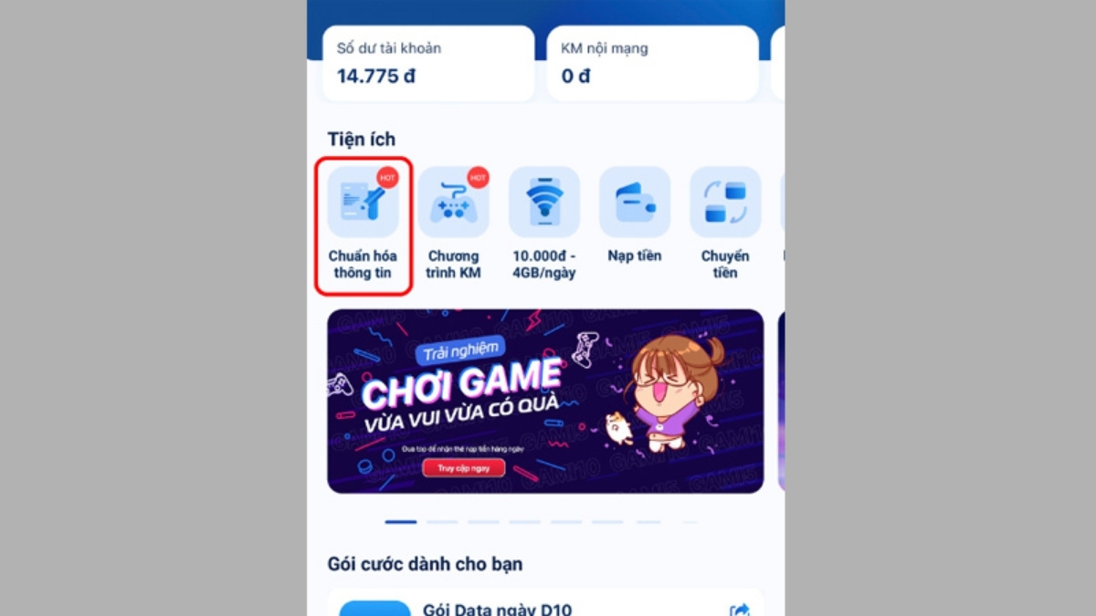 Cập nhật thông tin cá nhân tại app My MobiFone
