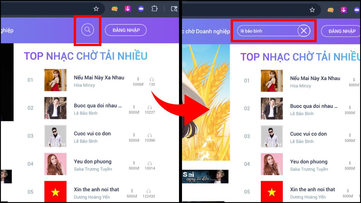 Tìm tên bài hát hoặc tên ca sĩ