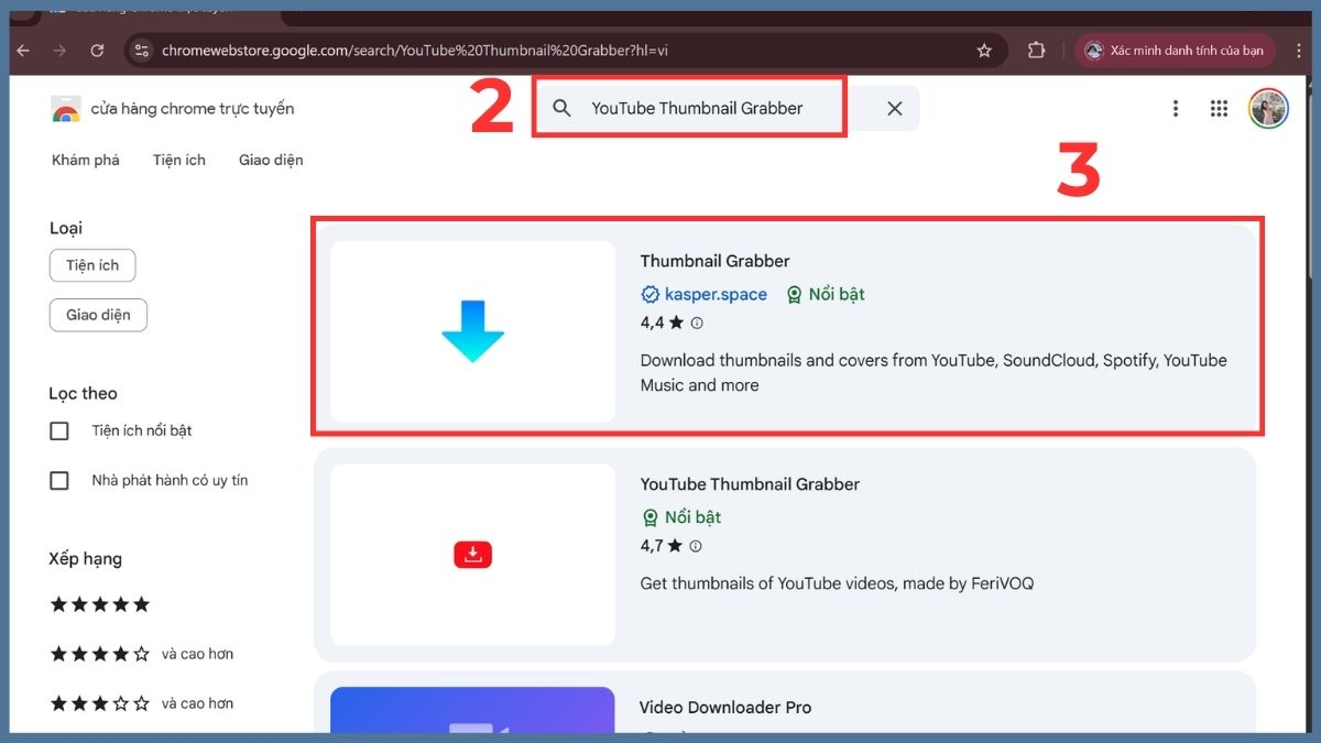 Tìm đến Google Extension Thumbanail Grabber