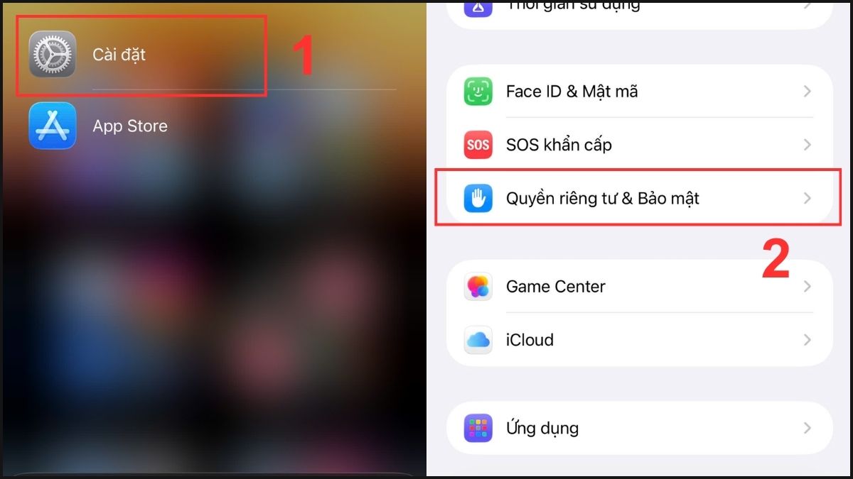 Tìm đến mục Quyền riêng tư & Bảo mật