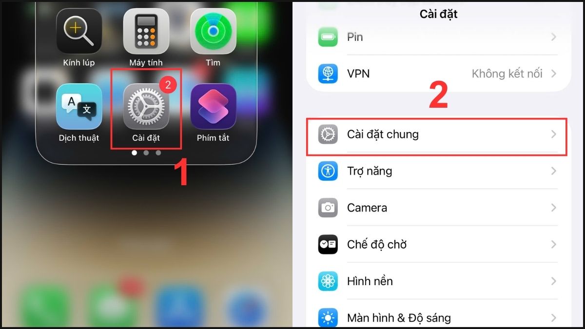 Vào mục Cài đặt chung