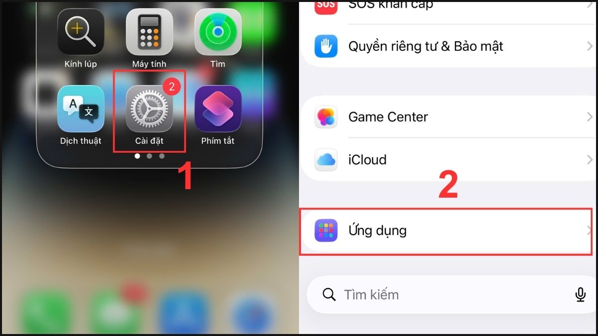 Truy cập vào mục Ứng dụng
