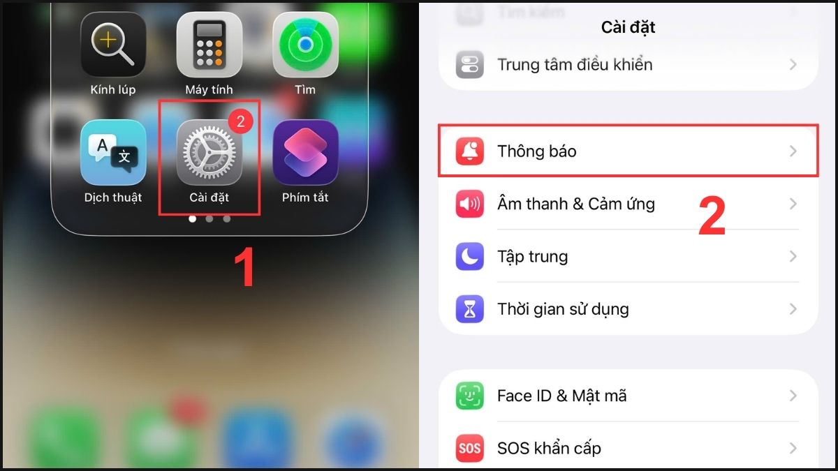 Tìm đến mục Thông báo