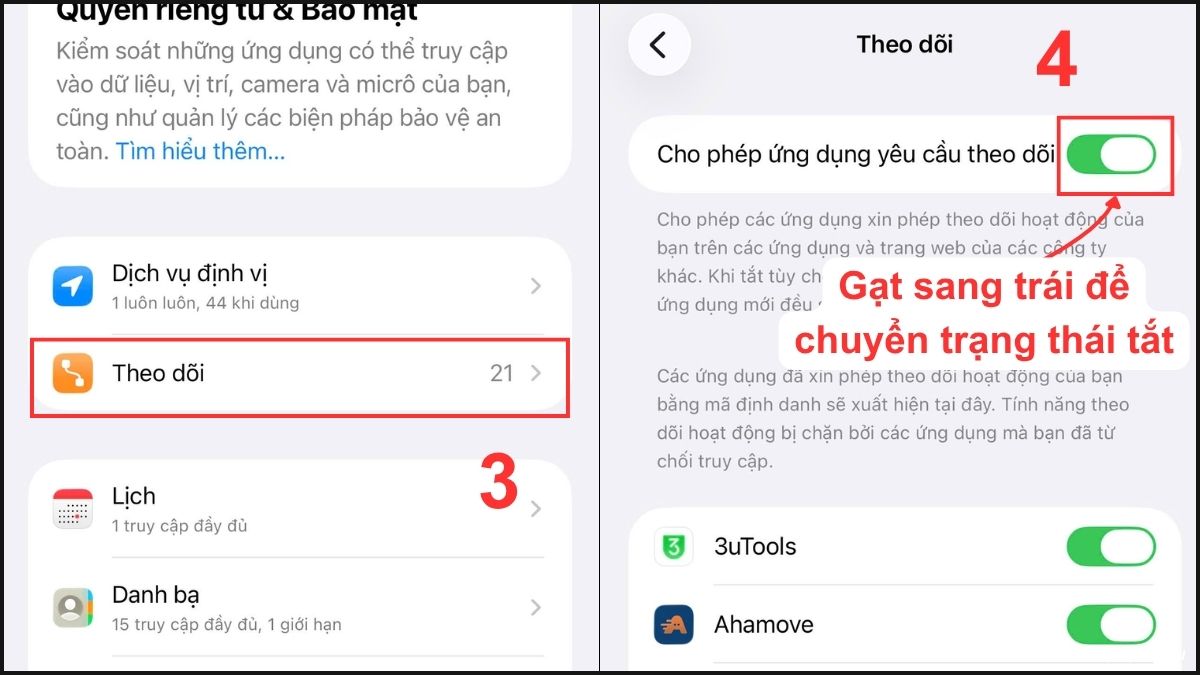 Bật Cho phép ứng dụng yêu cầu theo dõi
