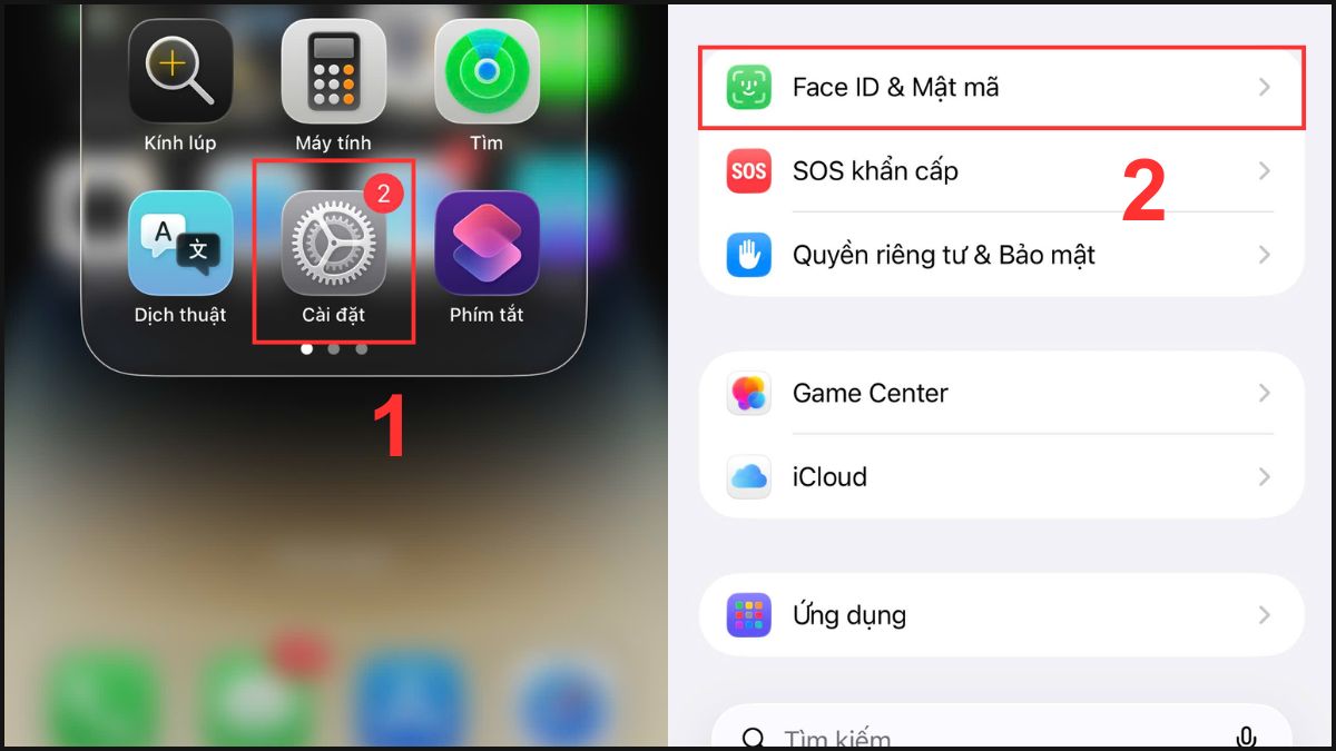 Tìm đến mục Face ID & Mật mã