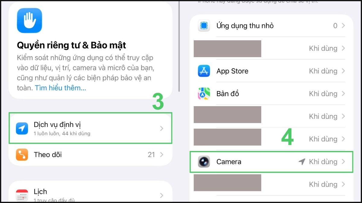 Nhấp vào ứng dụng cần tắt định vị