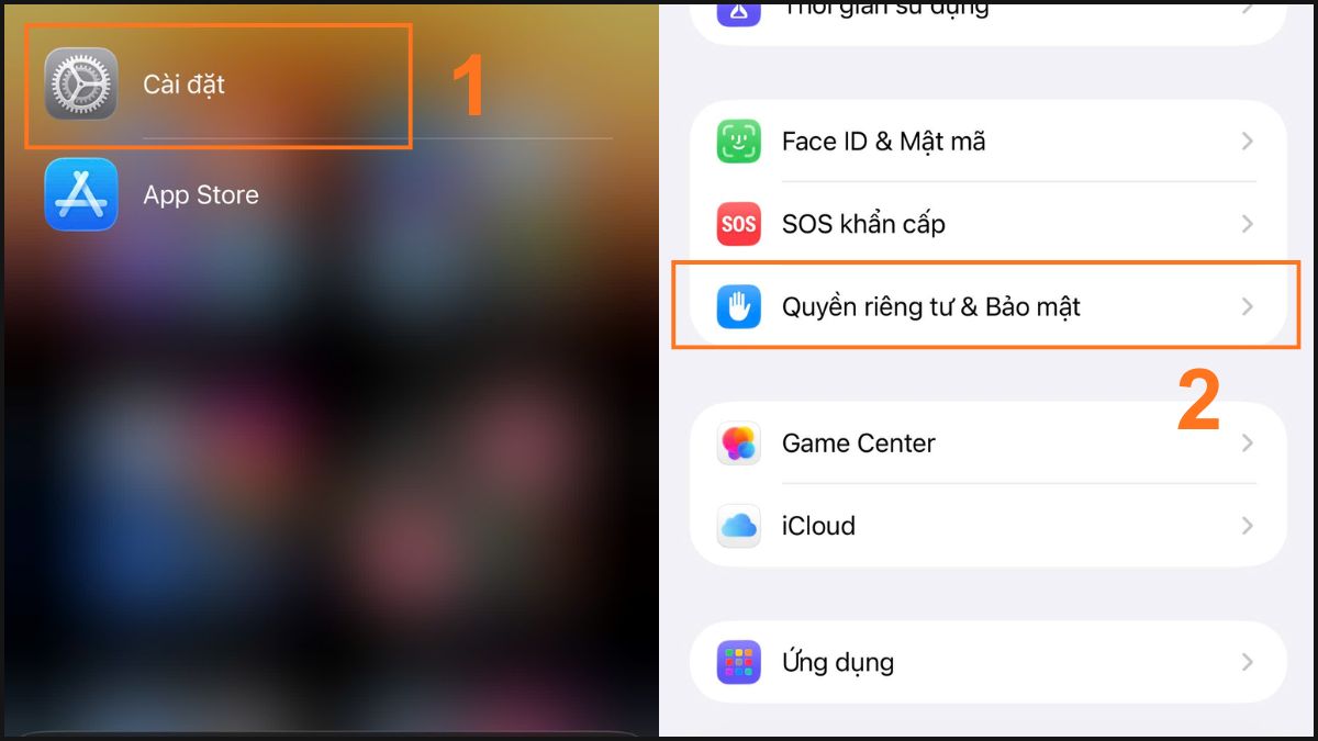 Mở Quyền riêng tư & Bảo mật