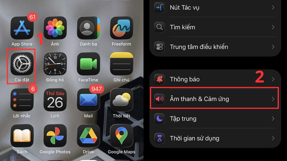 Truy cập vào Âm thanh & Cảm ứng