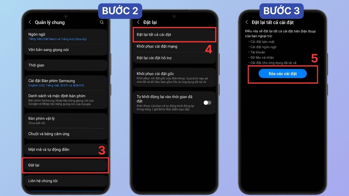 Thiết lập quá trình Đặt lại tất cả cài đặt