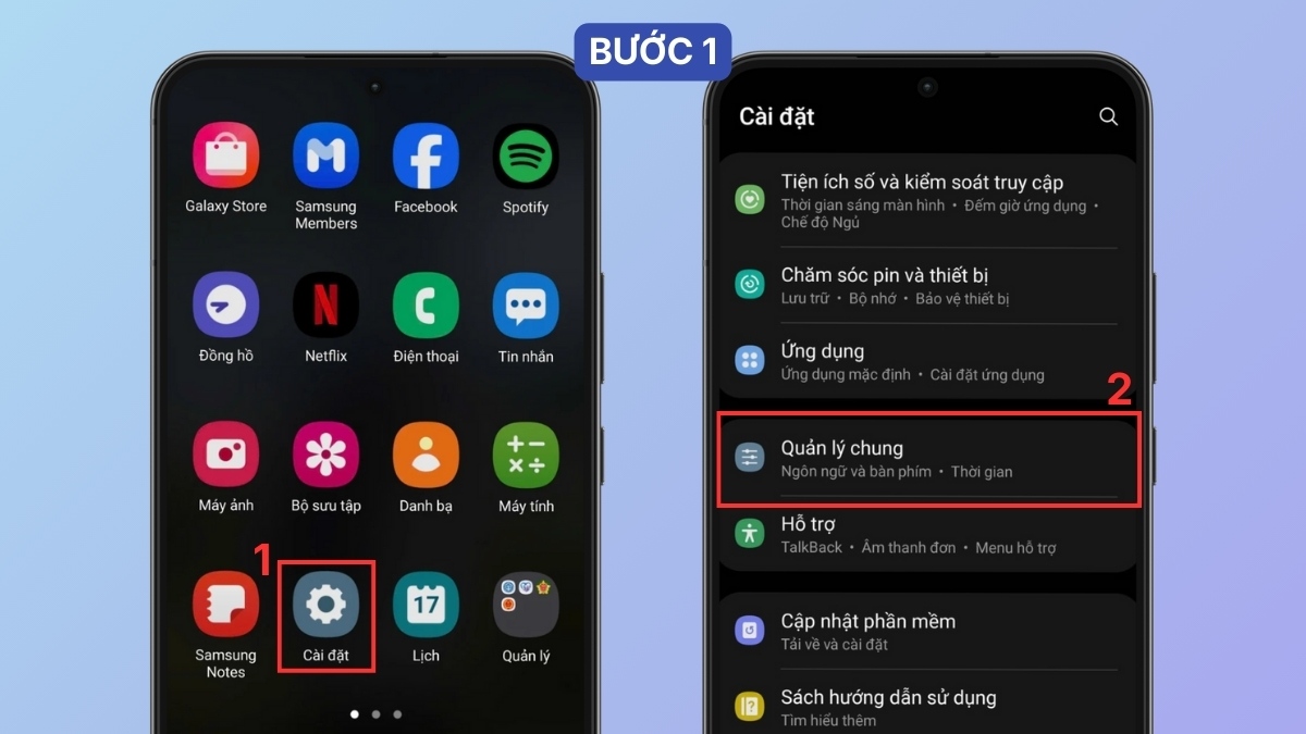 Vào mục Quản lý chung trong Cài đặt