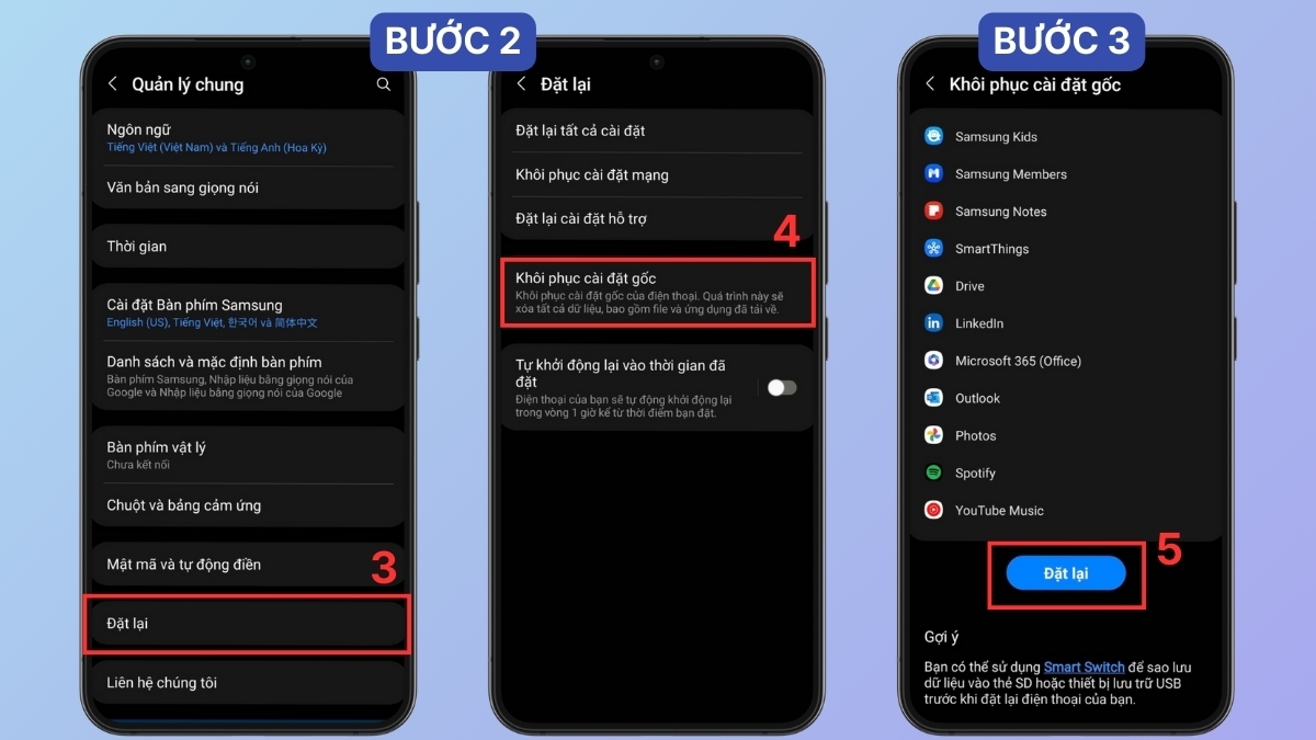 Thiết lập quá trình Khôi phục cài đặt gốc