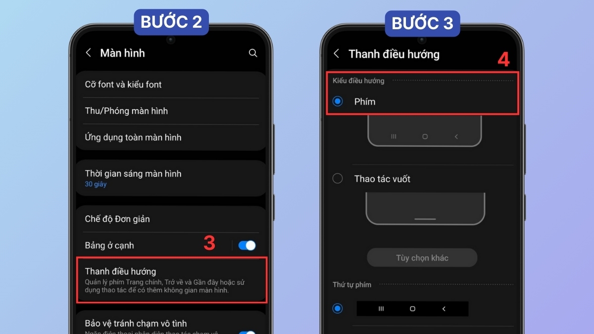 Chọn Thành điều hướng, kiểu Phím và kiểm tra sự xuất hiện của thanh điều hướng
