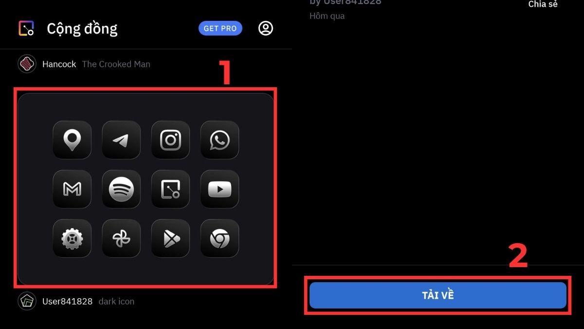 Tiến hành chọn icon pack và nhấn Tải về