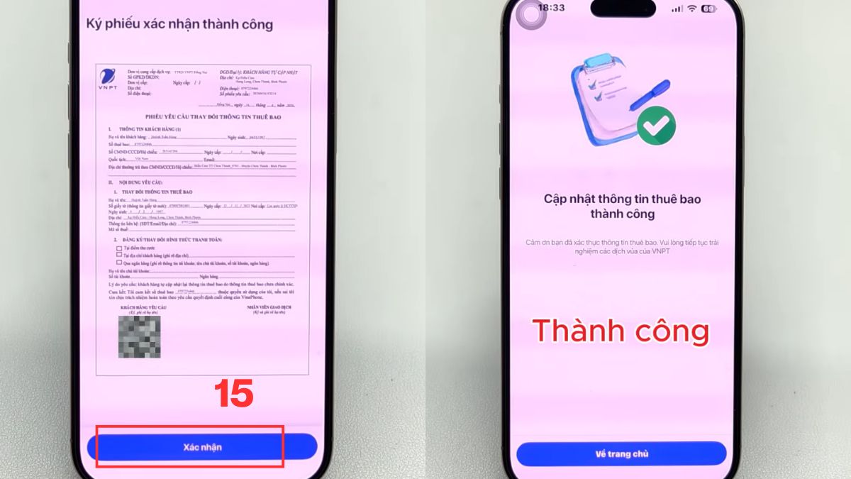 Nhấn Xác nhận để hoàn tất quá trình